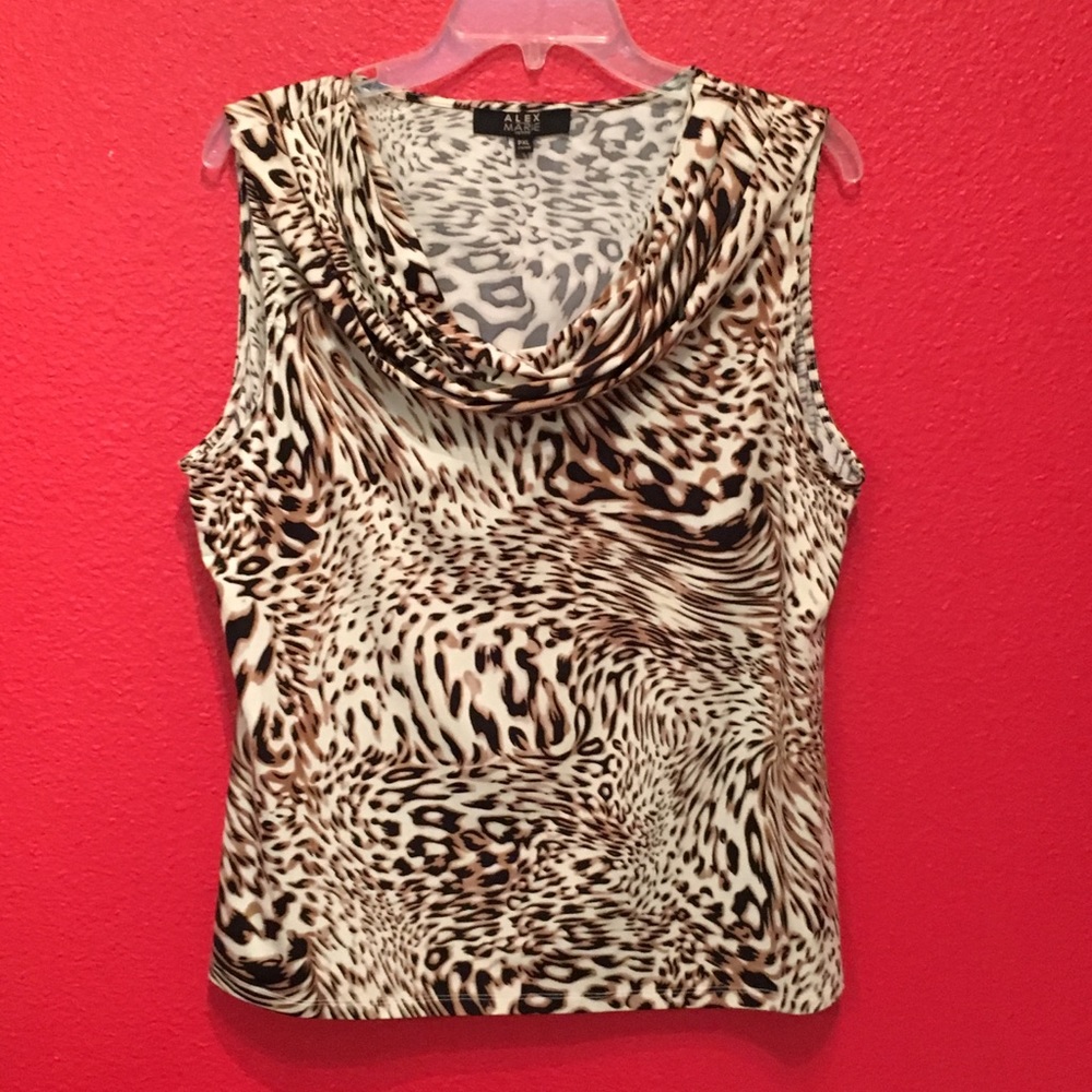 ALEX MARIE-ANIMAL PRINT TOP WITH COWELL NECK.  CUTE AND COMFORTABLE. LIKE NEW.